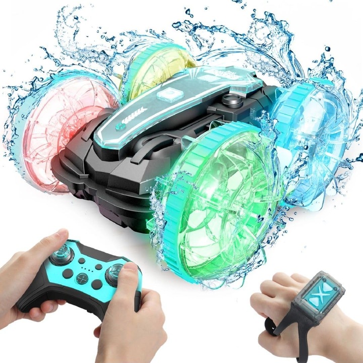 SAMOCHÓD ZDALNIE STEROWANY RC GESTAMI AMFIBIA 2 PILOTY 4x4 360° PŁYWAJĄCY