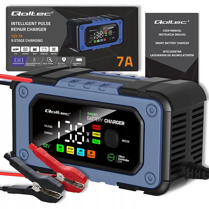 Ładowarka Prostownik z funkcją naprawy do LIFEPO4 AGM 12V 7A 4 tryby Mocny