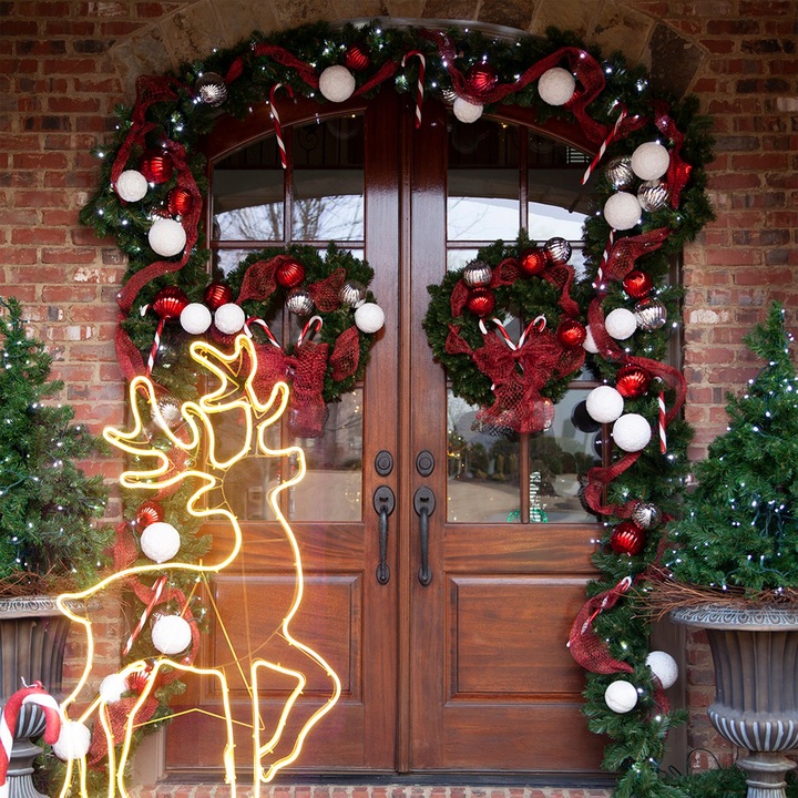 Lampki Zewnętrzne Świąteczne Renifer Dekoracja Ozdoba LED Neon Biały IP44