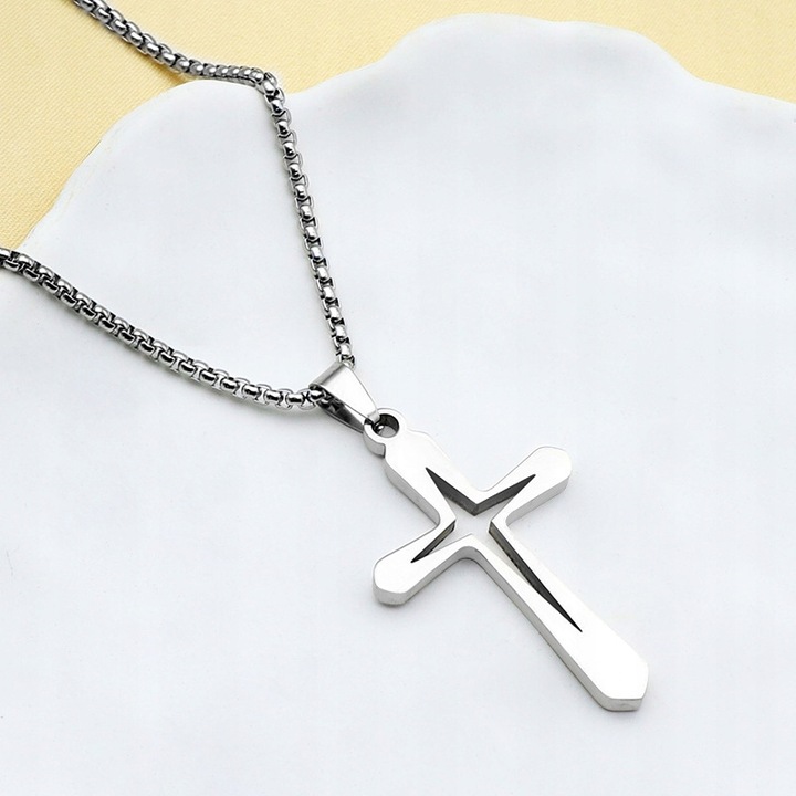 ŁAŃCUSZEK Z KRZYŻYKIEM Srebrny Męski Krzyż Łańcuch Naszyjnik WŁOSKI GRATIS