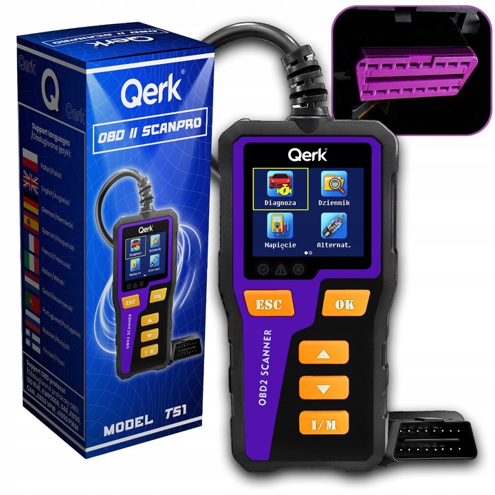 INTERFEJS DIAGNOSTYCZNY TESTER OBD2 POLSKIE MENU QERK T51 KOLOROWY ELM327