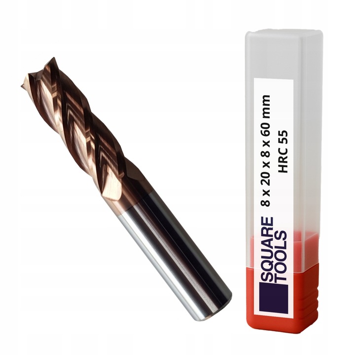 Frez palcowy CNC fi 8 mm x 60 mm HRC 55 VHM widiowy do metalu