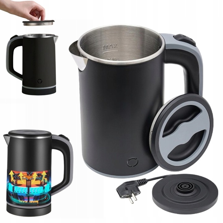 CZAJNIK ELEKTRYCZNY TURYSTYCZNY PODRÓŻNY CICHY MAŁY 600 W 0,8L CZARNY