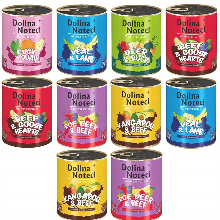 DOLINA NOTECI SUPERFOOD Karma mokra dla psa MIX Smaków 10 x 800g bezzbożowa