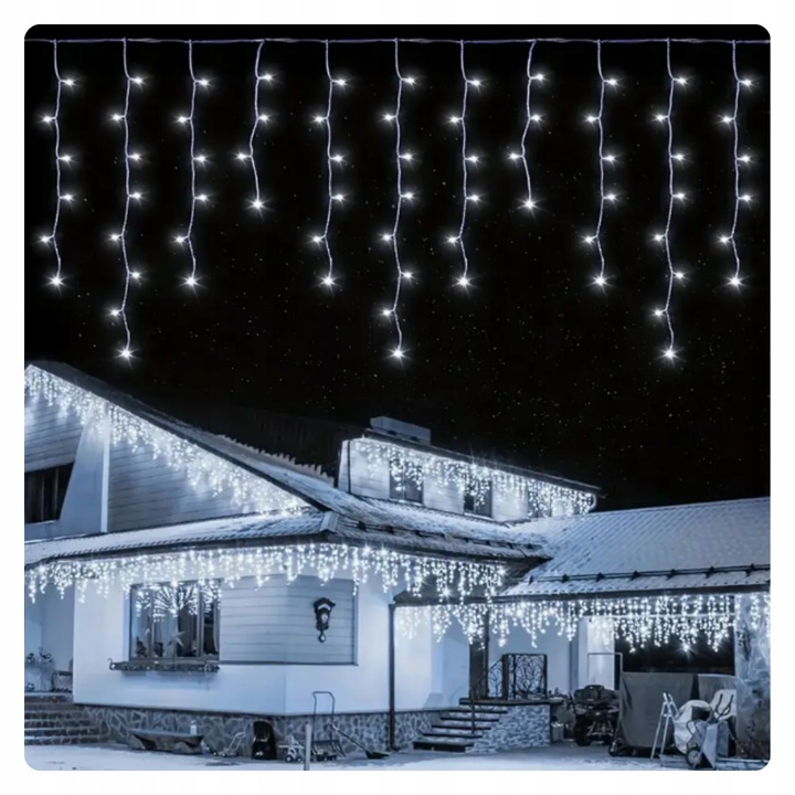 LAMPKI ŚWIĄTECZNE SOPLE Girlanda Świetlna Kurtyna 500 LED Zimny biały