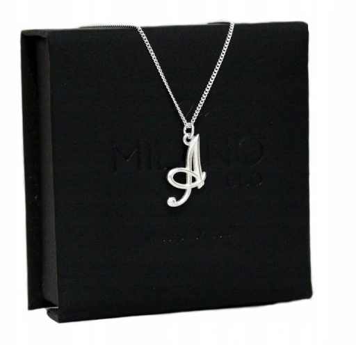 Naszyjnik srebrny z LITERKĄ A łańcuszek pancerka pudełko 45 cm