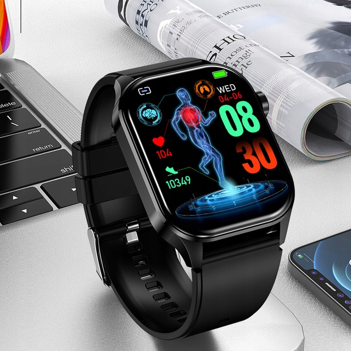 SMARTWATCH ZEGAREK DAMSKI EKG GLUKOZA CIŚNIENIE TEMPERATURA ROZMOWY MENU PL
