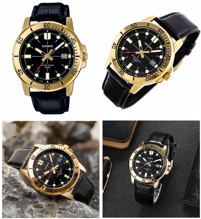 ZEGAREK MĘSKI CASIO MTP-VD01 skórzany datownik czarny + BOX +GRAWER