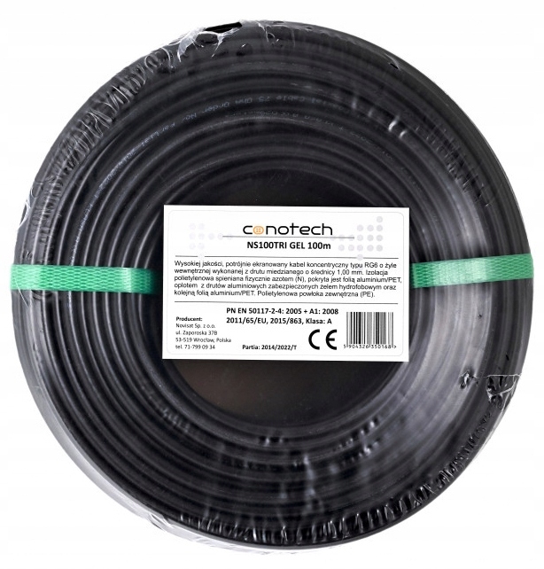 Kabel Przewód Antenowy RG-6 TRISHIELD Żelowany 100m Koncentryczny CU PE Żel