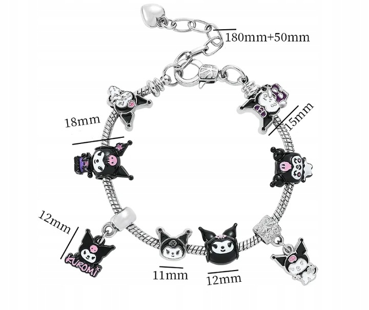 Bransoletka Modułowa Kotek Hello Kitty Kuromi Zawieszka Charms Cześć Kotku