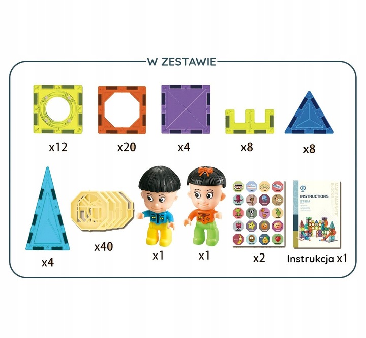 DUŻE KLOCKI MAGNETYCZNE KONSTRUKCYJNE 3D PANELE UKŁADANKA 98 el. WOOPIE