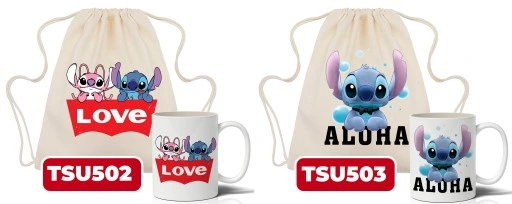 Zestaw Worek Beżowy + Kubek Biały LILO I STITCH Wz