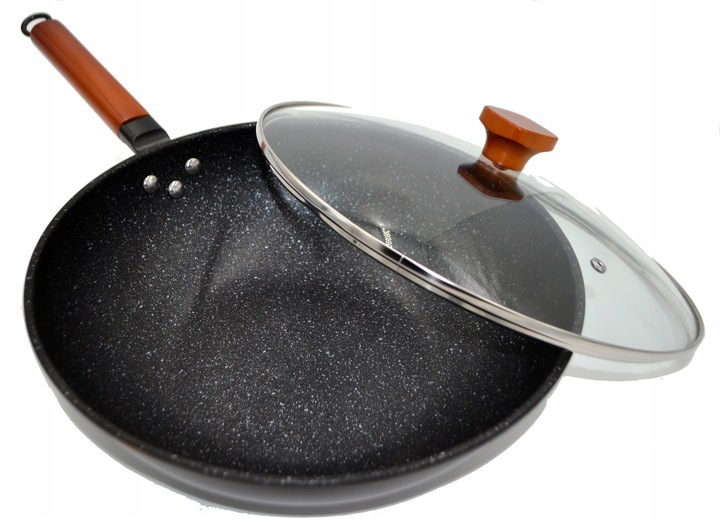 PATELNIA WOK 33CM STALOWY CHIŃSKI GŁEBOKI Z PRZYKRYWKĄ DO DAŃ AZJATYCKICH