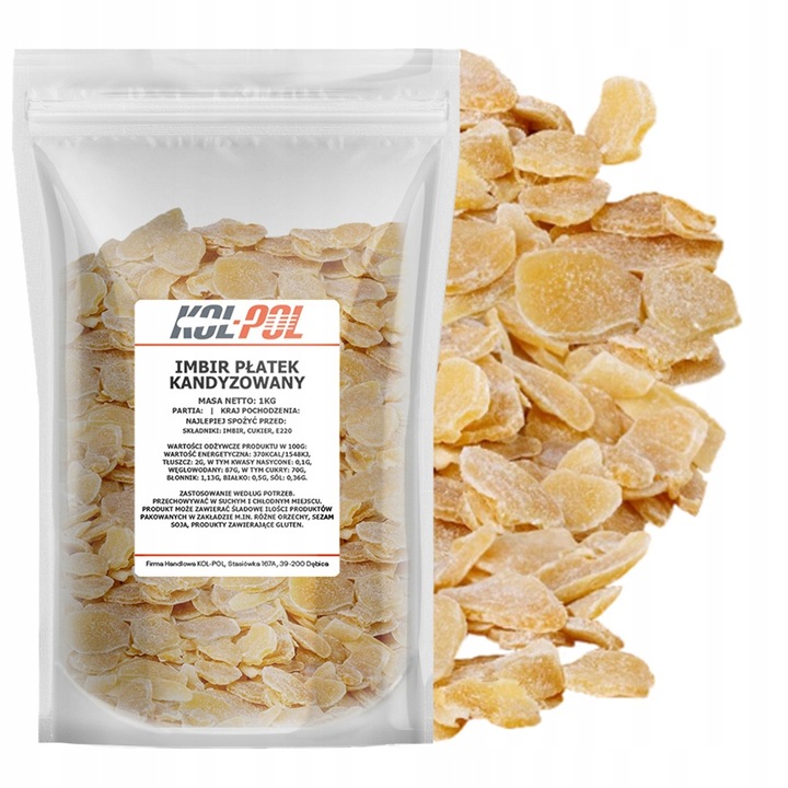 IMBIR KANDYZOWANY PŁATKI 1kg Suszony w płatkach | KOL-POL