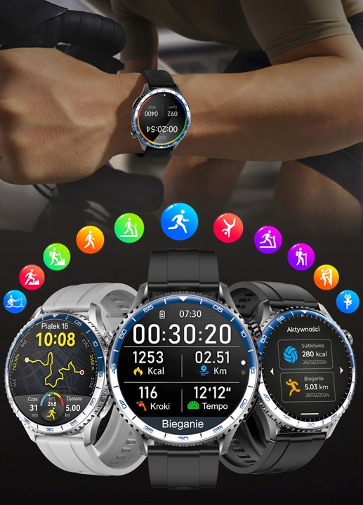 ZEGAREK SMARTWATCH EKG LATARKA AMOLED POMIAR GLUKOZY CIŚNIENIOMIERZ HRV