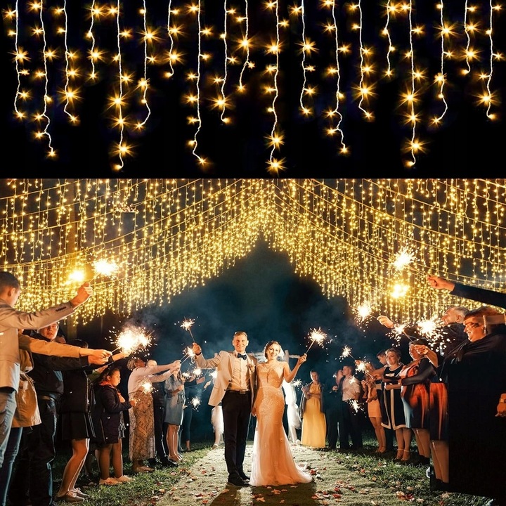 LAMPKI KURTYNA GĘSTE SOPLE CIEPŁO BIAŁE 1000 LED 25 m + FLASH ZIMNO BIAŁY