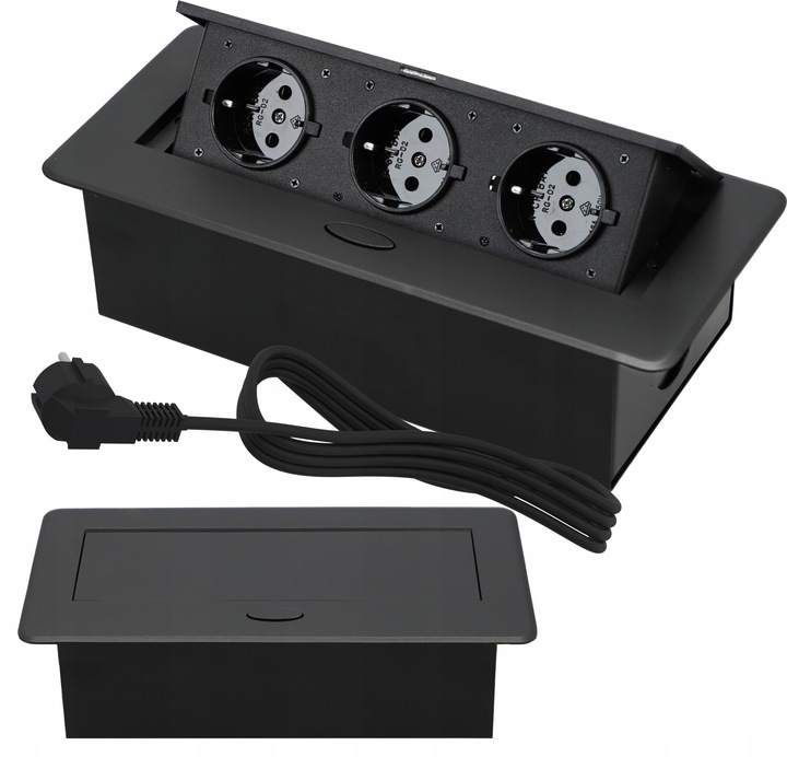 Gniazdo Nablatowe Chowane w Blat Kuchenny Potrójne Wpuszczane 3X 230V Biuro