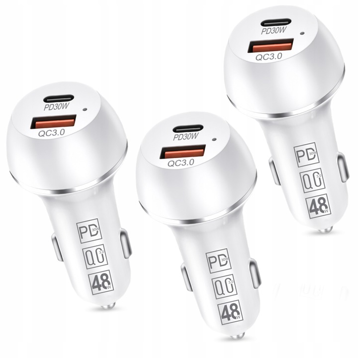 MOCNA SZYBKA 3x ŁADOWARKA SAMOCHODOWA 48W USB USB-C TYP-C PD 30W QC 3.0