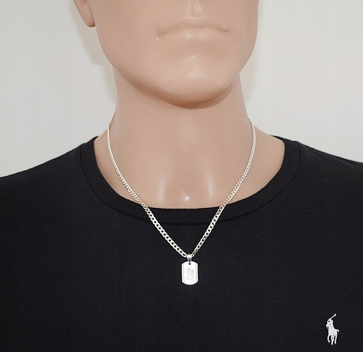 Łańcuszek Srebrny Diamentowany 3,80 mm z Medalikiem pr 925 Grawer Gratis