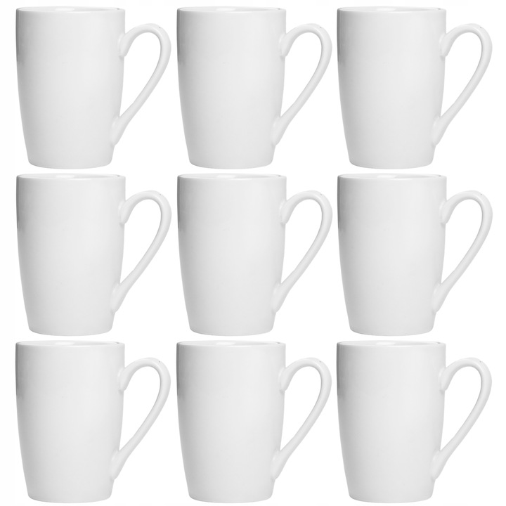 9x KUBEK PORCELANOWY BIAŁY 300ml do KAWY HERBATY NAPOJÓW KUBEK z UCHEM