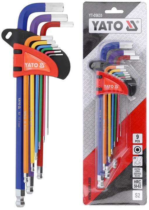 KLUCZE IMBUSOWE DŁUGIE 1,5-10mm 9el. IMBUSY HEX ZESTAW IMBUSÓW Z KULĄ YATO