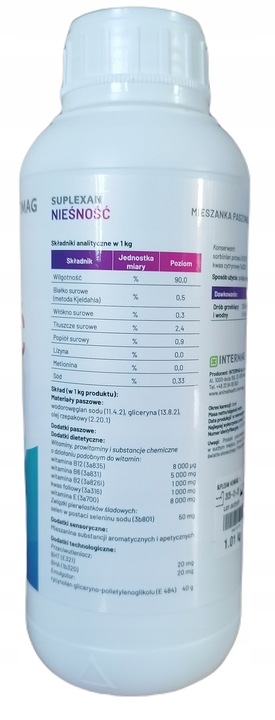 SUPLEXAN NIEŚNOŚĆ 1 l Witaminy dla Kur Niosek Poprawiają Nieśność