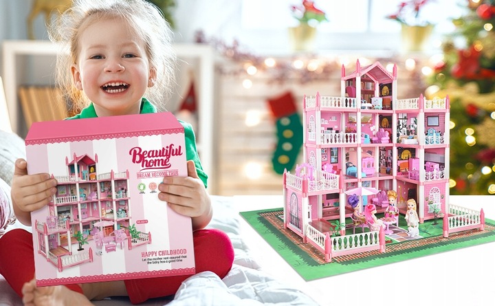 Domek dla lalek z meblami 4-piętrowy domek dla lalek z oświetleniem LED