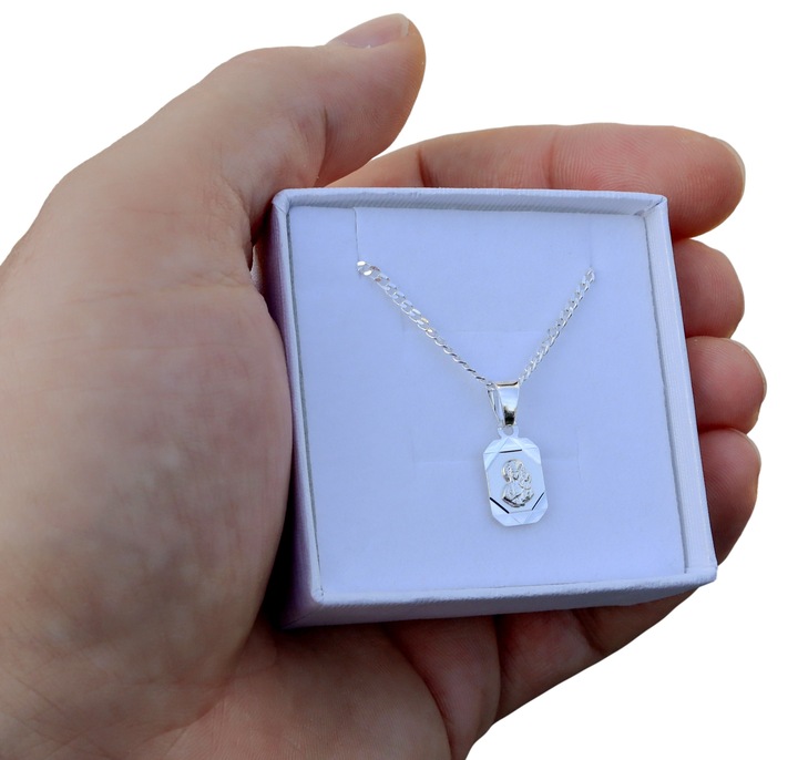 ŁAŃCUSZEK SREBRNY MEDALIK KOMUNIJNY MATKA BOSKA NA KOMUNIĘ NA CHRZEST 50 cm