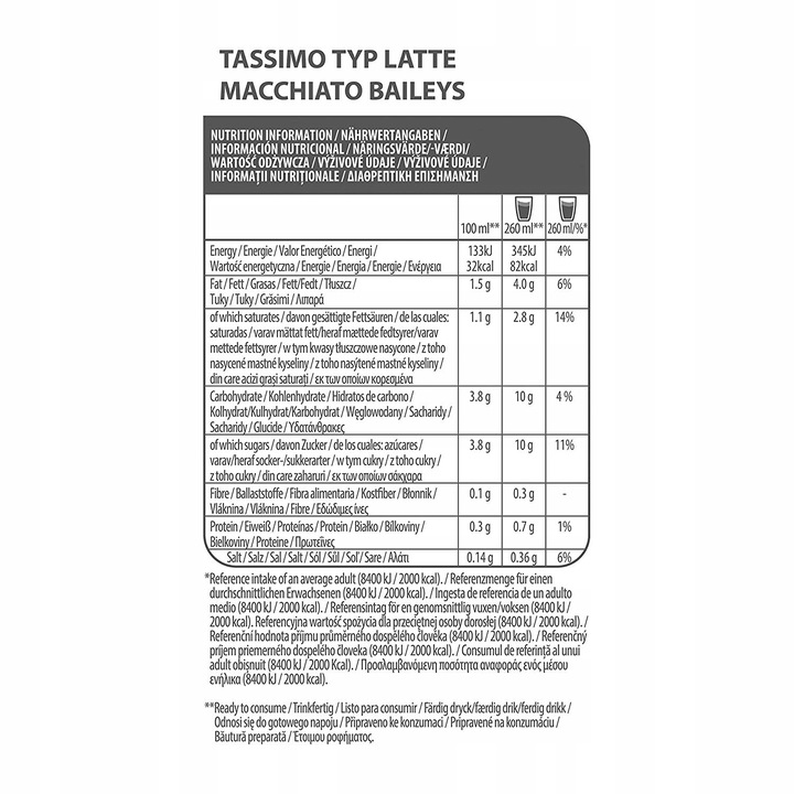 Kapsułki TASSIMO BAILEYS LATTE MACCHIATO 8szt