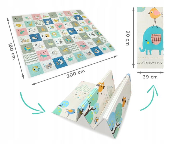 Mata piankowa składana dwustronna duża edukacyjna dla dzieci XPE 180x200 cm