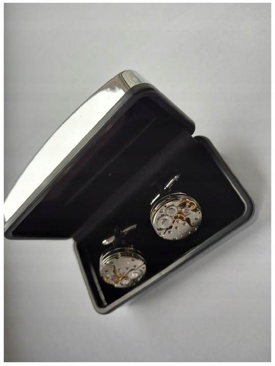 Spinki do mankietów Zegarek Werk Mechanizm Zegarka Steampunk Metalowe Etui