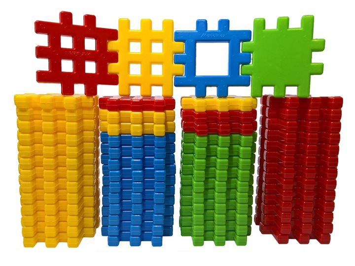 KLOCKI konstrukcyjne polskie WAFLE WAFLOWE PRZESTRZENNE ponad 1 kg, 56 szt.