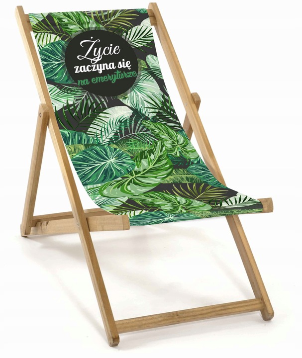 LEŻAK DREWNIANY OGRODOWY Z NADRUKIEM SKŁADANY MATERIAŁ WYTRZYMAŁY