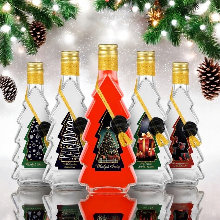 5x Butelki CHOINKA 500ml ZDOBIONA ŚWIĄTECZNA butelki na święta prezent