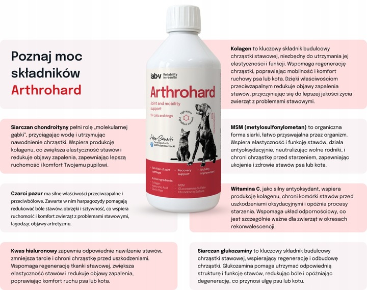 Lab-v Arthrohard Kompleksowe wsparcie stawów dla psów i kotów 500 ml