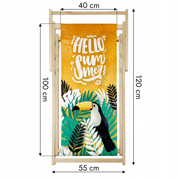 Leżak OGRODOWY DRAWNIANY JASNY nadruk APEROL SPRITZ na PLAŻĘ TARAS BALKON