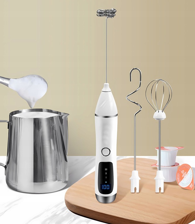 RĘCZNY SPIENIACZ MIKSER DO MLEKA KAWY ELEKTRYCZNY MINI BLENDER 11000 obr.