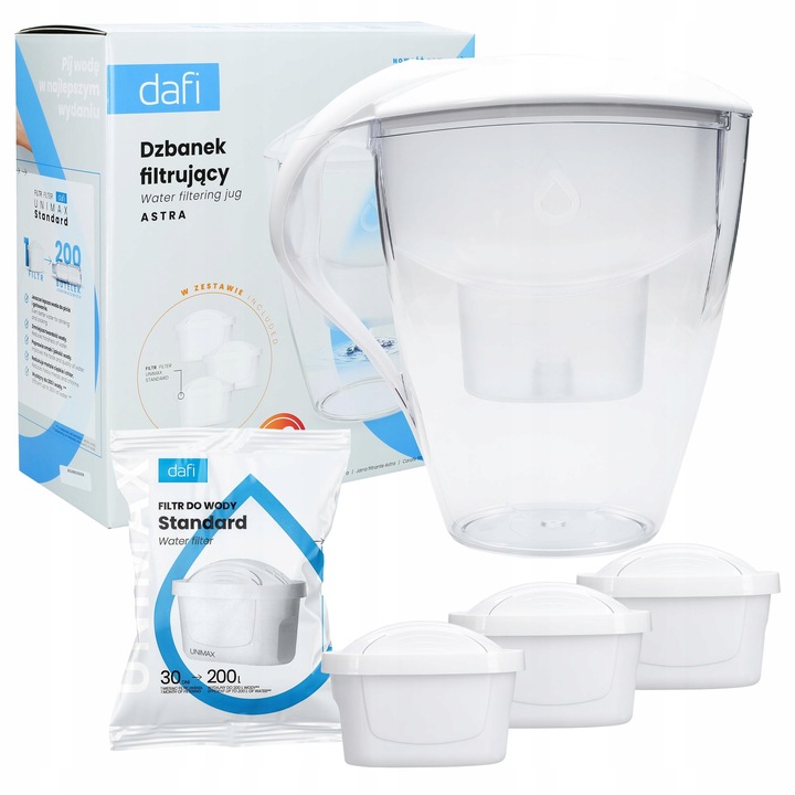 Dzbanek filtrujący DAFI ASTRA 3l manualny + 3x Filtr wody DAFI UNIMAX