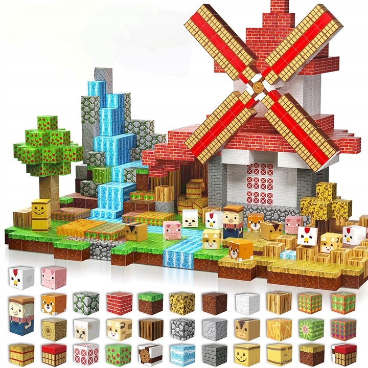 KLOCKI MAGNETYCZNE KLOCKI SZEŚCIANY FARMA 150 KLOCKÓW PIKSELE DLA DZIECI