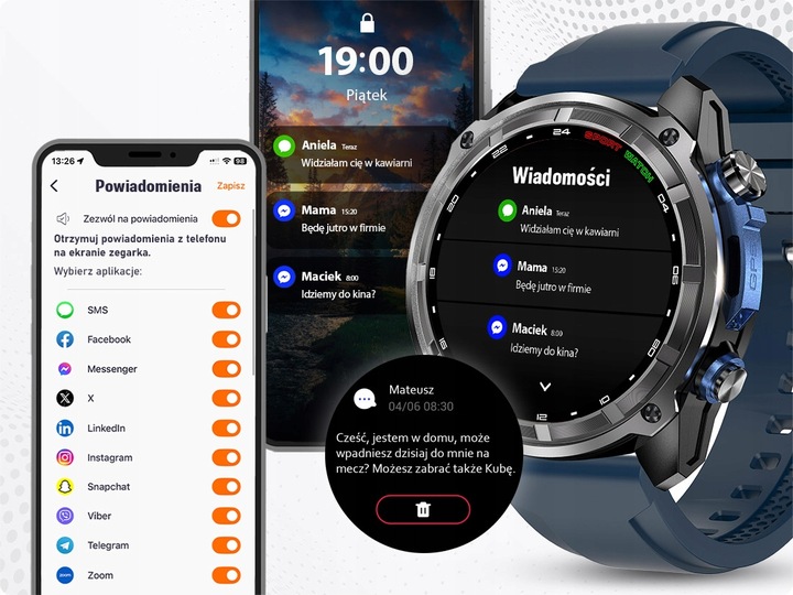 Smartwatch Męski - Zegarek Menu PL GPS Amoled Dyktafon Wodoodpony - 860mAh