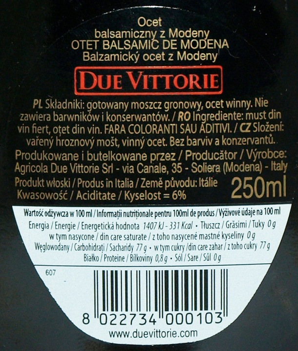 Ocet balsamiczny Due Vittorie Aceto Balsamico di Modena IGP 250ml