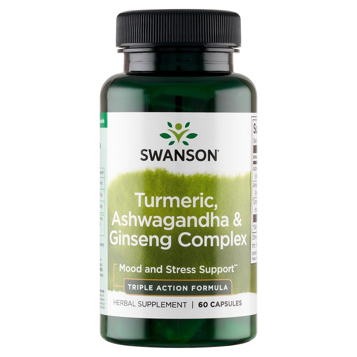 SWANSON FS TURMERIC, ASHWAGANDA&GINSENG 60 kaps 3W1 TRZY ADAPTOGENY