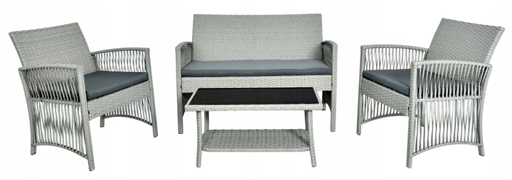 ZESTAW MEBLI OGRODOWYCH Z TECHNORATTANU RATTAN SOFA FOTELE STOLIK NA OGRÓD