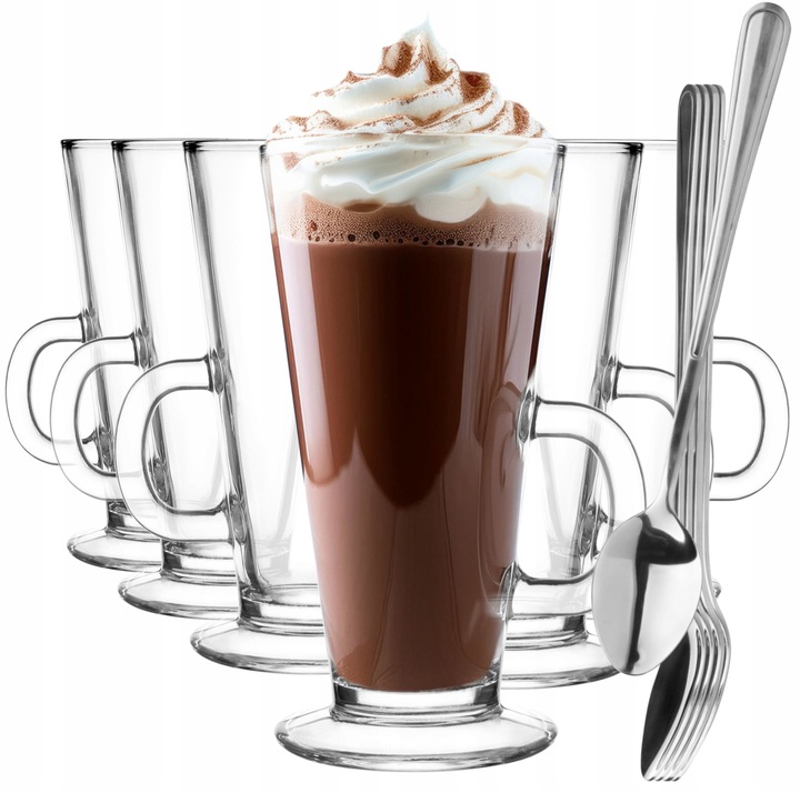 Zestaw 6 szklanek Caffe Latte i 6 łyżeczek Glasmark