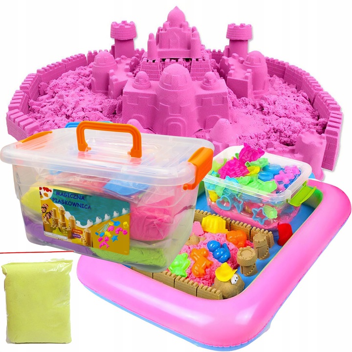 DUŻY ZESTAW PIASEK KINETYCZNY 4KG BASEN + FOREMKI + BOX