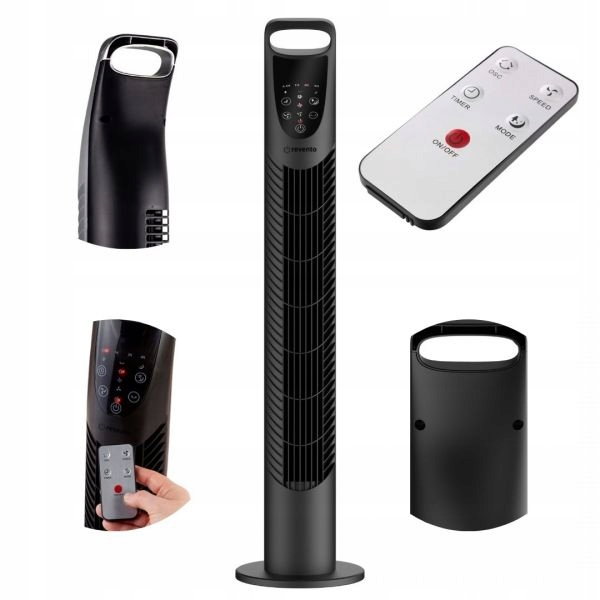 Wentylator Wiatrak Kolumnowy Obrotowy + PILOT Revento Zephyr Black Czarny