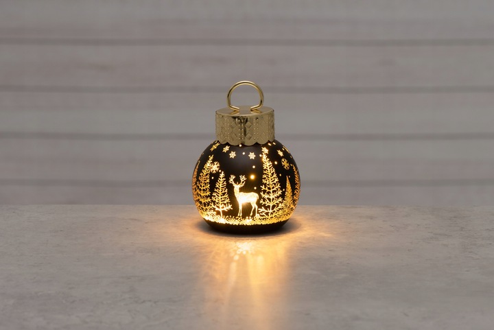 LAMPKA LED SZKLANA BOMBKA Z RENIFEREM 10 CM NA BATERIE Z FUNKCJĄ TIMERA
