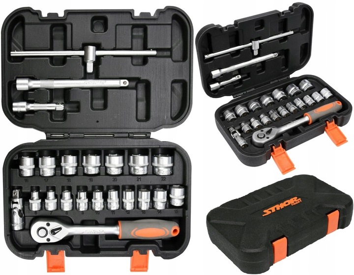 ZESTAW NARZĘDZIOWY KLUCZE NASADOWE 3/8'''' 22 SZTUKI GRZECHOTKA NASADKI