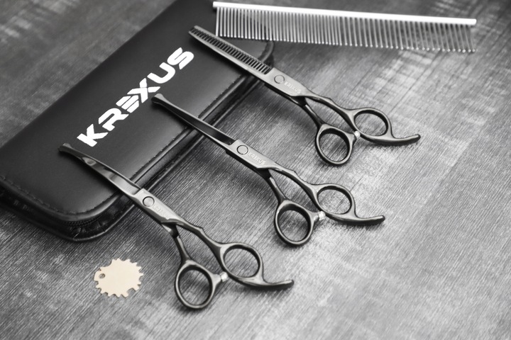 Profesjonalne Nożyczki do Strzyżenia Psów Kotów Czarne Zestaw Etui Grzebień