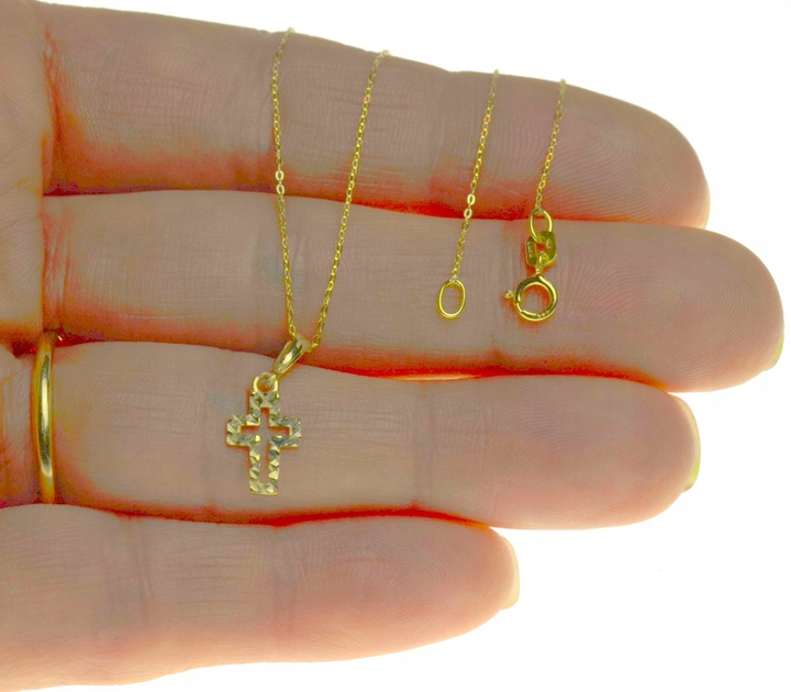 Złoty Łańcuszek z Krzyżykiem dla dziewczynki 585 Na Komunię + Prezent